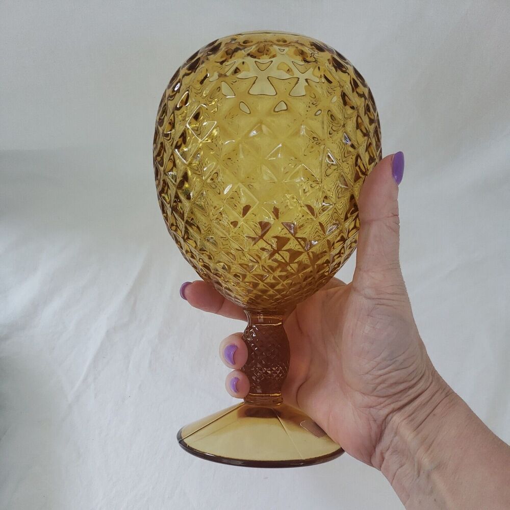 Vintage Viking Glass Amber Diamond Optic Yesteryear Line 8" Ivy Ball Vase - Picture 5 of 9